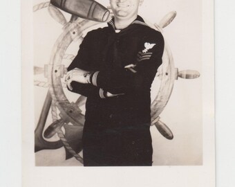vintage Photo Postcard 1950s Handsome Navy Military Sailor Man RPPC