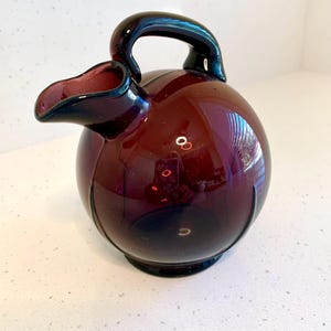 Vintage Antique Art Deco Cambridge Glass Amethyst 5&quot; Tilted Ball Pitcher