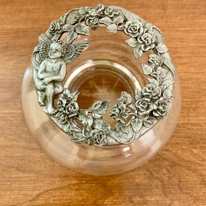 Vintage Rawcliffe Pewter 1993 Angel Cherub Rose Floral Potpourri Glass Jar