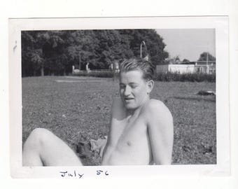 Vintage Photo Shirtless Man Eyes Closed 1956 Military Album gay interest