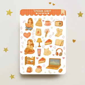 Cozy Lemon Art Sticker Sheet: A6 Journal Planner Stickers