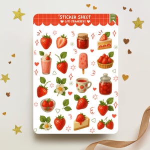 Sticker Sheet strawberry stickers journal stickers calendar stickers planner stickers scrapbook stickers stickers cozy illustration summer