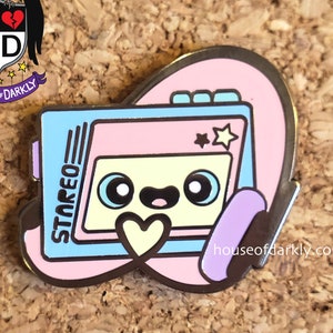 Retro 80s pastel cassette player portable tape deck enamel pin