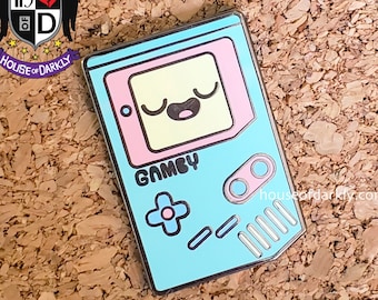 Retro 80s pastel portable game system enamel pin