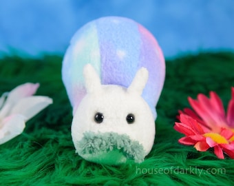 MADE TO ORDER: cute plush Space Snail munching on moss
