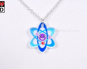Adorable Atom translucent acrylic necklace on silver chain for science fans