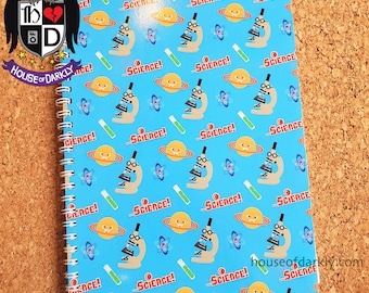 Cute Science microscope, planet, atomic model print lined spiral notebook