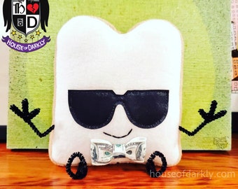 Let's Get That Bread lucky bread slice plush with money bow tie and shades