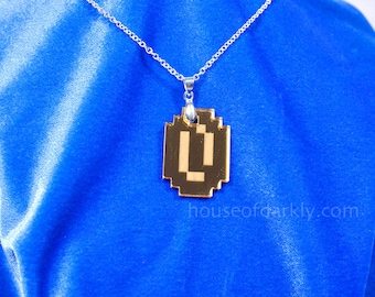 8bit Gold Coin necklace original geek bling for retro gamers in mirror acrylic