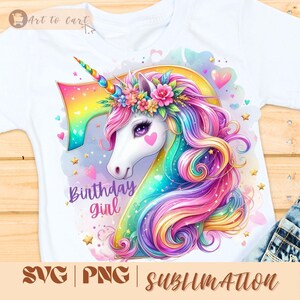 Einhorn Geburtstagskind SVG PNG | 7. Geburtstag Sublimations Design | Regenbogen Einhorn Clipart | Trendige svg png für T-Shirt, Aufkleber, Tassen, Taschen
