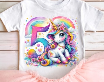 Unicorn 5th Birthday Girl SVG PNG | Rainbow Watercolor Clipart| Sublimation For T-shirt, Mug, Tote Bag, Invitation Card, Party Printable DTF