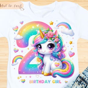 Unicorn Birthday Girl SVG PNG | 2nd Birthday Sublimation Design |Rainbow Unicorn Clipart| Trendy svg png for T-Shirt, Stickers, Mugs, Bags