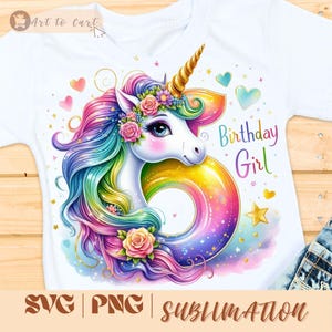 Unicorn Birthday Girl SVG PNG | 6th Birthday Sublimation Design |Rainbow Unicorn Clipart| Trendy svg png for T-Shirt, Stickers, Mugs, Bags