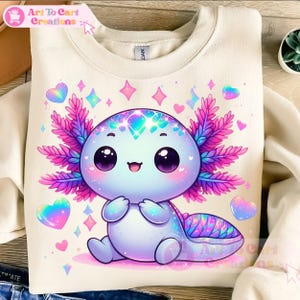 Kawaii Axolotl Png, Iridescent Baby Axolotl Clipart, Underwater Animal Png, Kid Sublimation for T-Shirt, Mugs, Bags, Sticker, Invitations