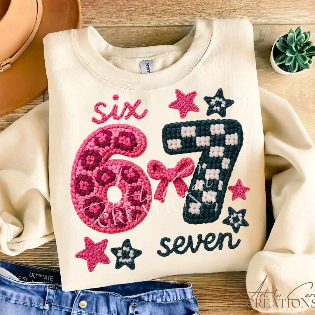 6 7 Patchwork SVG PNG, Six Seven Birthday Crochet Numbers Clipart, Girl ...