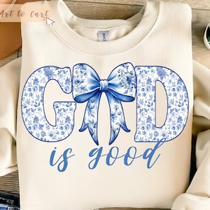 Dios es bueno Chinoiserie SVG PNG, Lazo coqueto Png, Diseño de sublimación cristiano de Jesús, Estampado de camiseta de fe religiosa, Camiseta de moda SVG PNG