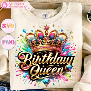 Birthday Queen SVG & PNG, Vibrant Crown Graphic Clipart, Sublimation Design for Shirts, Stickers, Mugs, Party Decor and Gifts, Best selling