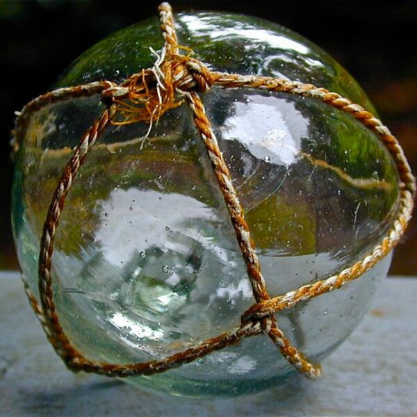 Sea Diamond Vintage Glass Fishing Float Japanese Collectible, Clear with Net