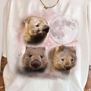Wombat With The Moon Shirt, Three Wombats Vintage Graphic Shirt, Wombat Lover Gift, Cute Wombat Shirt, Funny Wombat Tee, Baby Wombat Gift