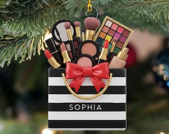 Personalized Makeup Ornament, Cosmetic Christmas Ornament, Custom Beauty Brush Christmas Tree Decoration, Special Gift for Makeup Lovers