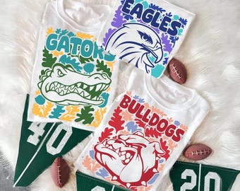 Custom Team Mascot Shirt, Floral School Spirit Mascot Tee, Game Day Football, Football Sports Teams, Matching Team Tee, Cheer Team Mascot