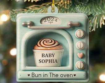 Personalized Bun In The Oven Ornament, Pregnancy Announcement Ornament, 2D FLAT Expecting Baby Bun In Oven Christmas Ornament, New Mom Gift