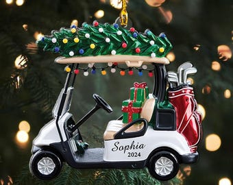 Personalized Golf Cart Christmas Ornament, Golf Car Shaped Acrylic Ornament, Golf Cart Ornament, Golf Clubs Ornament, Golf Lovers Gifts