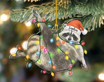 Personalized Raccoon Christmas Ornament, Funny Raccoon With Santa Hat Ornament, Feral Raccoon Ornament, Xmas Tree Decor, Raccoon Lovers Gift