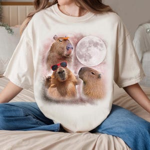 Capybara With The Moon Shirt, Three Capybara Vintage Graphic Shirt, Capybara Lover Gift, Cute Capybara Shirt, Funny Capybara, Capybara Gift