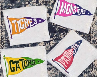 School Spirit Pennant Shirt, Custom Mascot Pennants Flag Shirt, High School Football Shirt, Cheer Team, Pennant Mascot Shirt, Custom Colors
