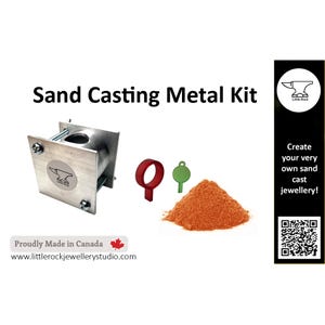 May include: A sand casting metal kit featuring a silver metal mould, red and green wax patterns, and a pile of orange sand. The kit includes the text "Sand Casting Metal Kit" and "Create your very own sand cast jewellery!"