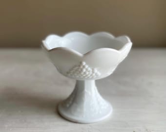 Candle Holder - Vintage Indiana Colony Milk Glass - White Harvest Grape Footed Candle Holder - Taper Candle Holder - Vintage Milk Glass