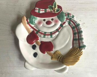 Vintage Fitz & Floyd Snowman Christmas Platter | Snowman Cookie Plate | Christmas Plates | Vintage Christmas | Snowman Cookie Tray