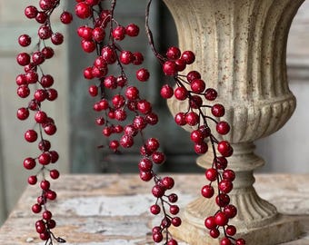 Faux Red Iced Weatherproof Hanging Berry - 35 Inch Outdoor Christmas Florals