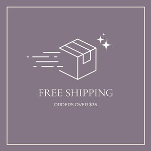 May include: A white line drawing of a box with a star above it and lines coming out of the box to indicate speed. The text below reads "FREE SHIPPING ORDERS OVER &pound;35".