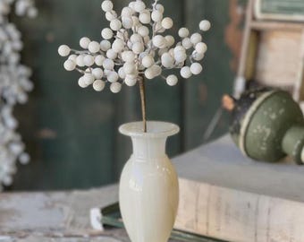 Faux Icy White Berry Pick - 12 Inch