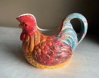 Rooster Pitcher by Country Gate Enesco - Vintage Pitcher - Farmhouse Decor - Gift for Rooster Collector - Chicken Pitcher