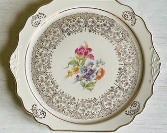 Vintage Kaulware 14K Gold Floral Bouquet Serving Platter | Gold Filigree China