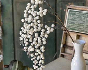 Faux Icy White Hanging Berry - 35 Inch Spray