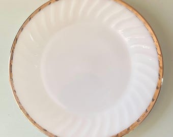 Fire King Milk Glass Golden Anniversary Plate | Vintage Fire King Milk Glass Swirl | Vintage Anchor Hocking Gold Rim Milk Glass Plate