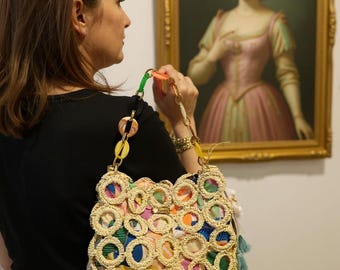 Bolsa de papel tejida a crochet hecha a mano: un bolso ecológico para el día a día.