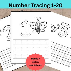 1-20 Number Tracing, 20 Number tracing worksheets, traceable numbers, preschool worksheets,  Kids Tracing, Handwriting Practice, homeschool