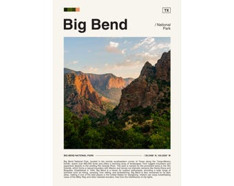 Big Bend National Park-poster, Texas landschapskunst (digitale download)