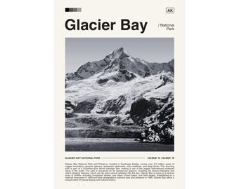 Plakat z Parku Narodowego Glacier Bay, sztuka krajobrazu Alaski (pobranie cyfrowe)