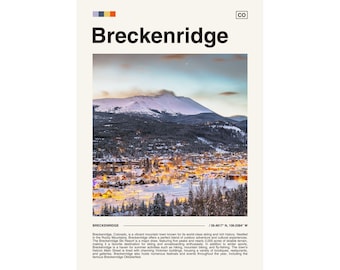 Breckenridge Colorado posterprint, uitzicht op de bergstad (digitale download)
