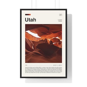 Póster de Utah, impresión de Utah, arte mural de Utah, fotografía de Utah, paisaje de Utah, póster de viaje, impresión de viaje, arte mural de viaje, póster estatal