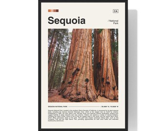 Póster turístico del Parque Nacional Sequoia, lámina artística vintage