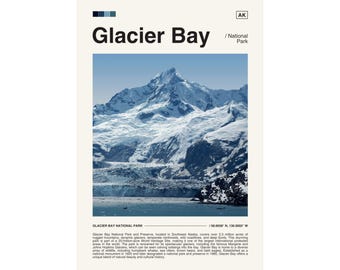 Plakat z Parku Narodowego Glacier Bay, wydruk krajobrazu Alaski (pobranie cyfrowe)