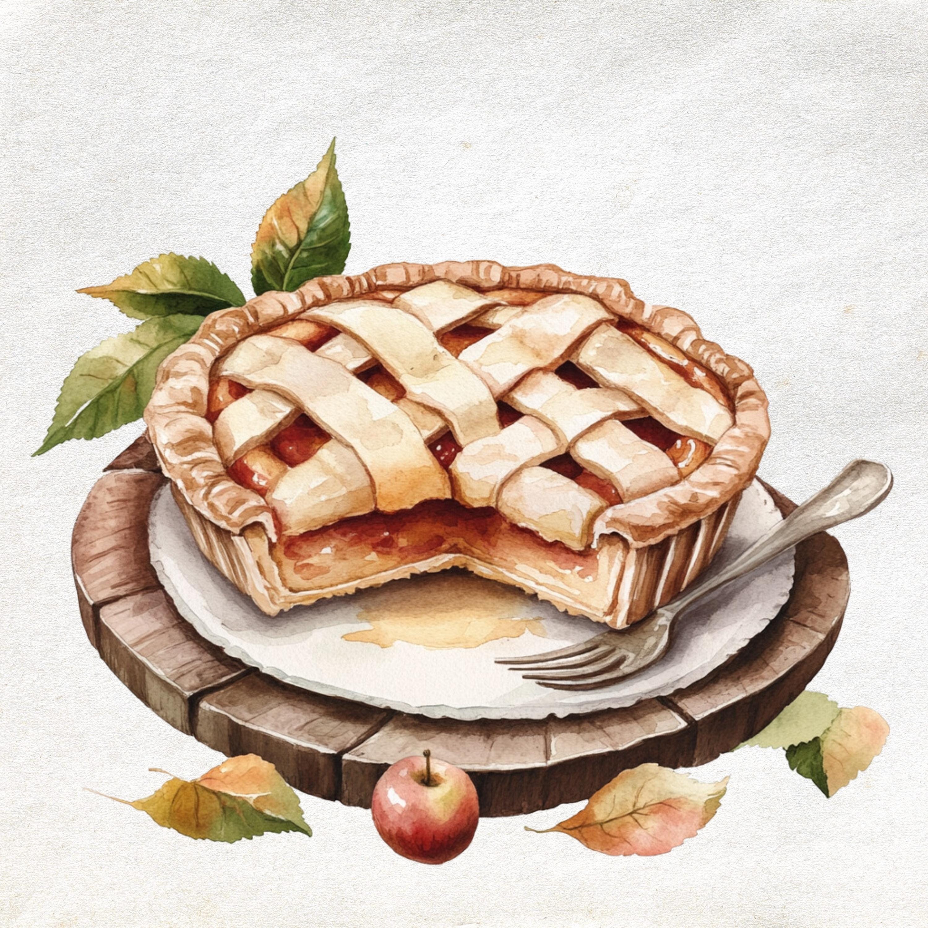 Watercolor Apple Pie Clipart Set – Autumn Dessert Graphics (digital ...