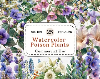 Watercolor Poison Plants Clipart – 25 Witch Herbs (Digital Download)